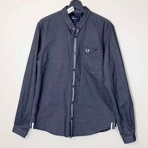 Fred Perry Slim Fit Long Sleeve Button Down Shirt - Men's Size L - Dark Gray